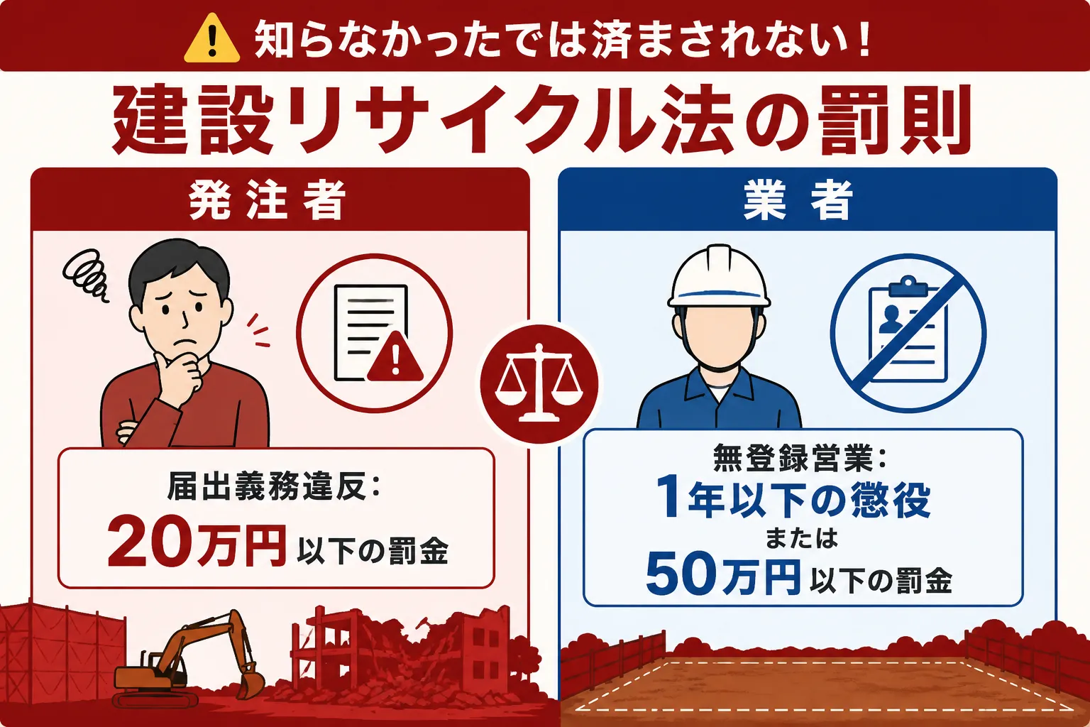 日本の木造住宅・空き家の解体現場を写実的に描いたビジュアル。重機・養生シート・整地後の更地など。基調色は #9a0300。実在する企業のロゴ・看板・車体・人物の顔は描かない。画像内に文字を入れない（図