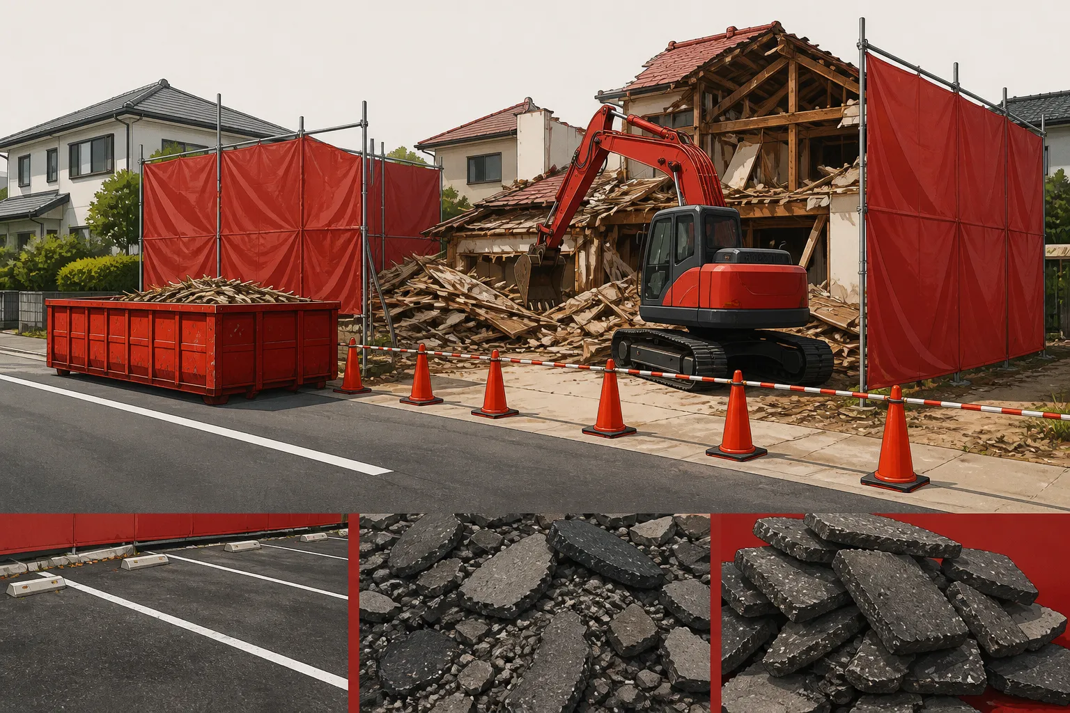 駐車場や道路のアスファルト舗装、またはその廃材の写真]