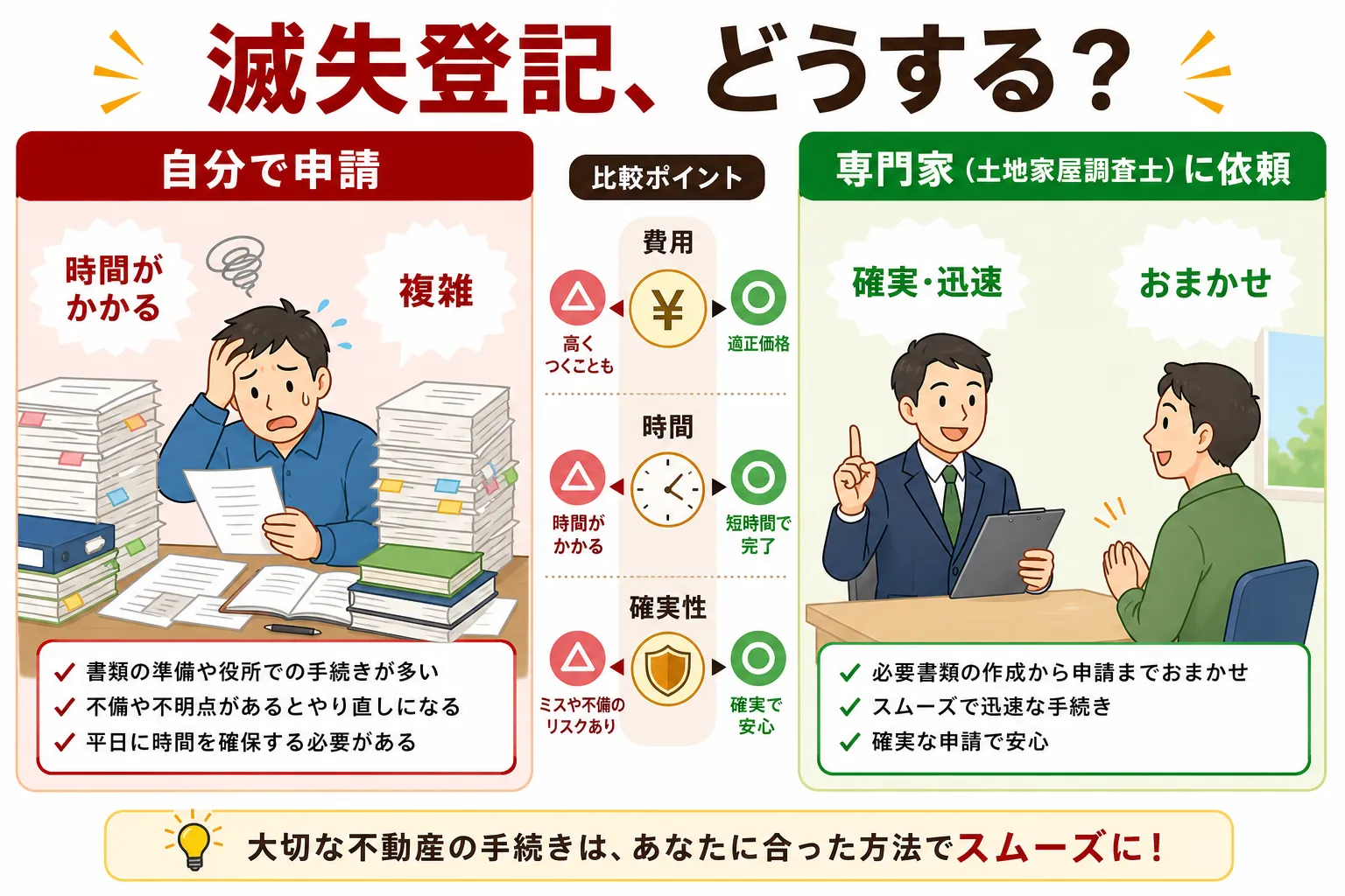 日本の木造住宅・空き家の解体現場を写実的に描いたビジュアル。重機・養生シート・整地後の更地など。基調色は #9a0300。実在する企業のロゴ・看板・車体・人物の顔は描かない。画像内に文字を入れない（図