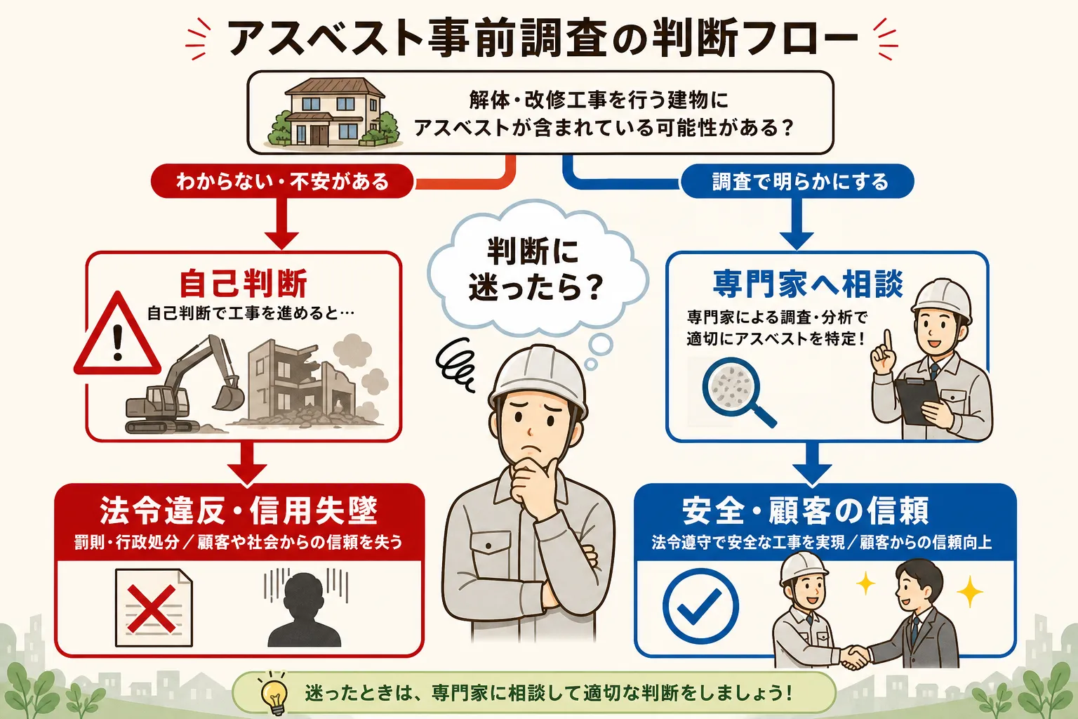 日本の木造住宅・空き家の解体現場を写実的に描いたビジュアル。重機・養生シート・整地後の更地など。基調色は #9a0300。実在する企業のロゴ・看板・車体・人物の顔は描かない。画像内に文字を入れない(図